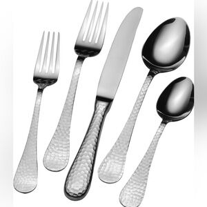 Wallace Home 18/0 Stainless Steel Hammered Flatware Set, Service for 11+, 58 Pcs